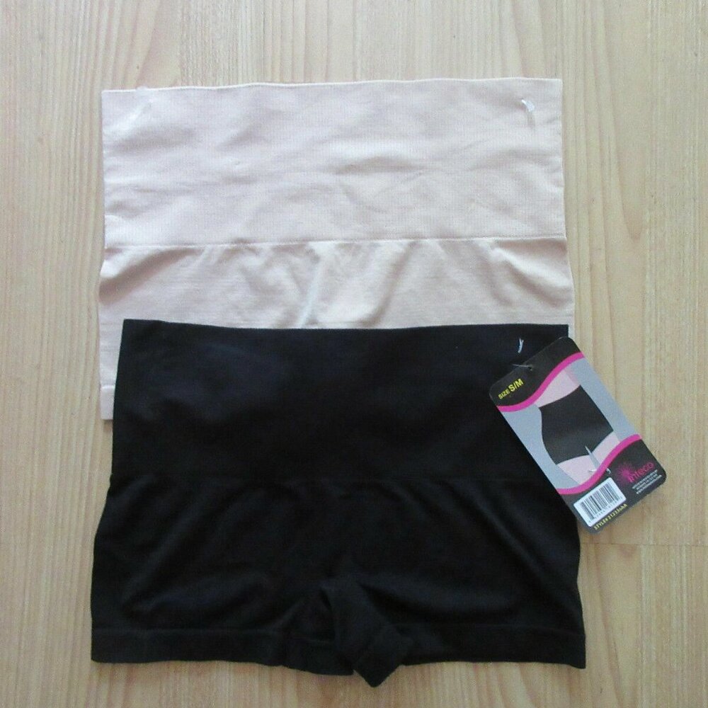 2 Pairs Inteco Intimates Smooth Shaper Hi-Waisted Boyleg Tummy Control Small